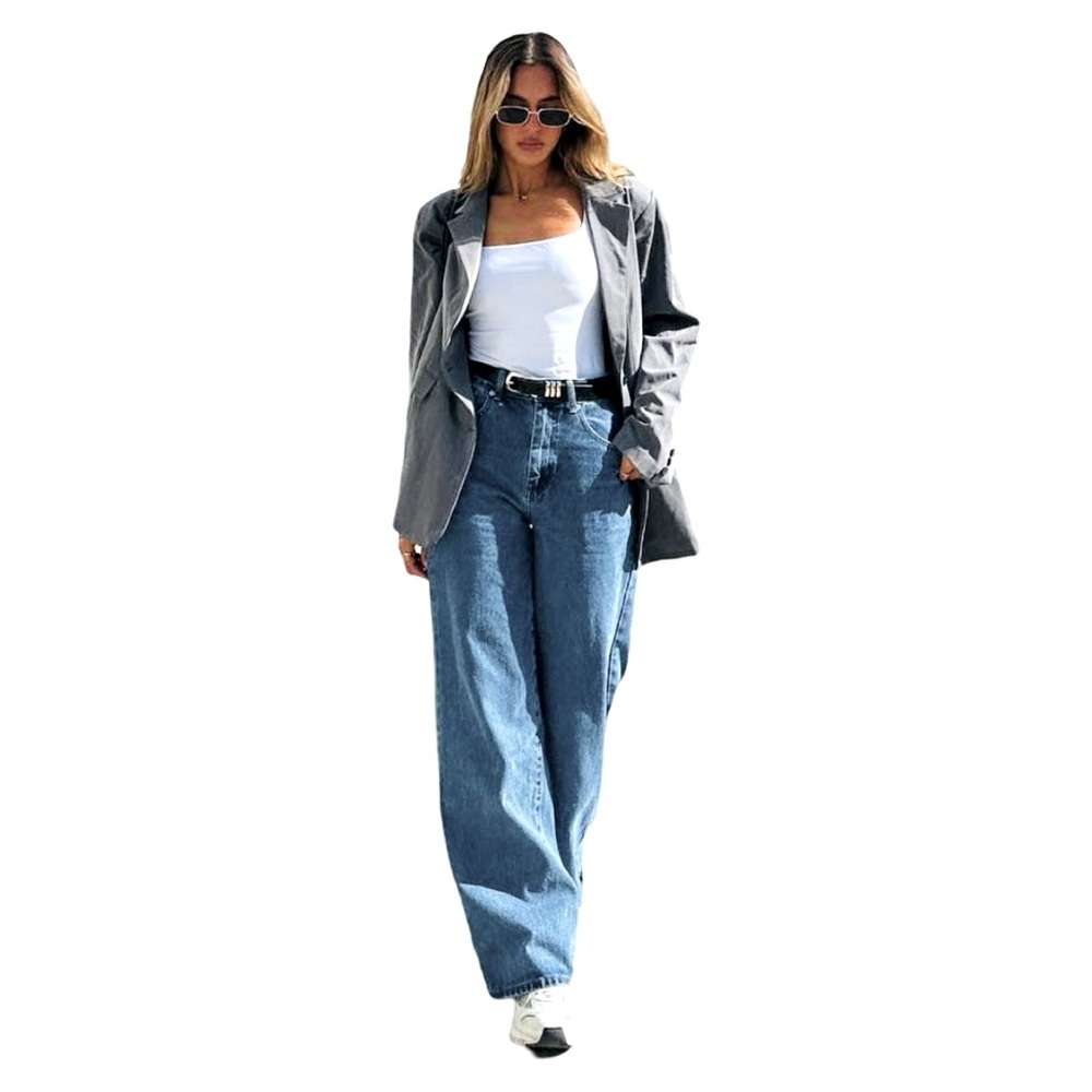 Lola High Rise Palazzo Jeans 36 / 18 Emily Medium Wash Flare Trouser Stretch